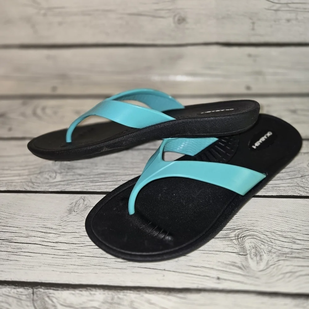 Okabashi Women's SZ ML 8/9 Black and Sea Glass Marina Sandals Flip Flops USA